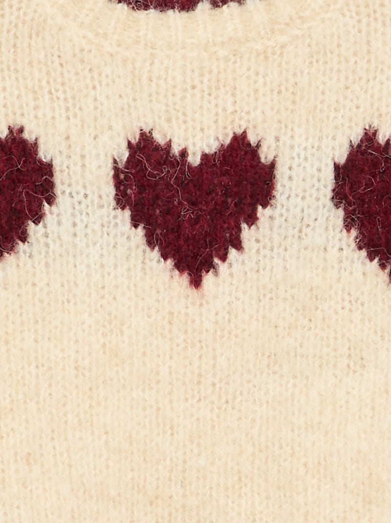 Maglione a maglia fine con stampa a cuori Beige - Kiabi