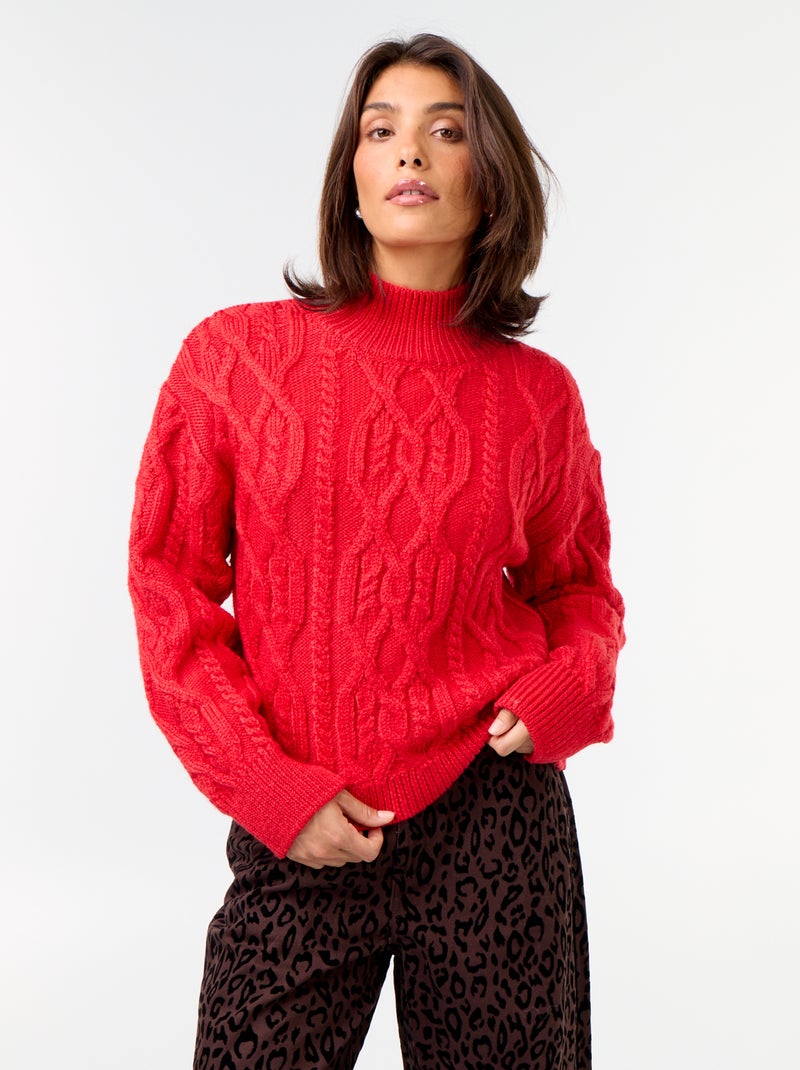 Maglione a maglia grossa a collo alto Rosso - Kiabi