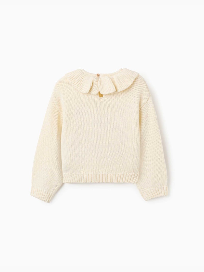 Maglione a maglia spessa con fiori ricamati Bianco - Kiabi
