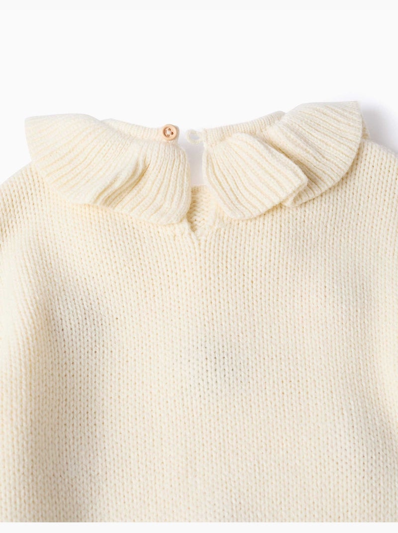 Maglione a maglia spessa con fiori ricamati Bianco - Kiabi