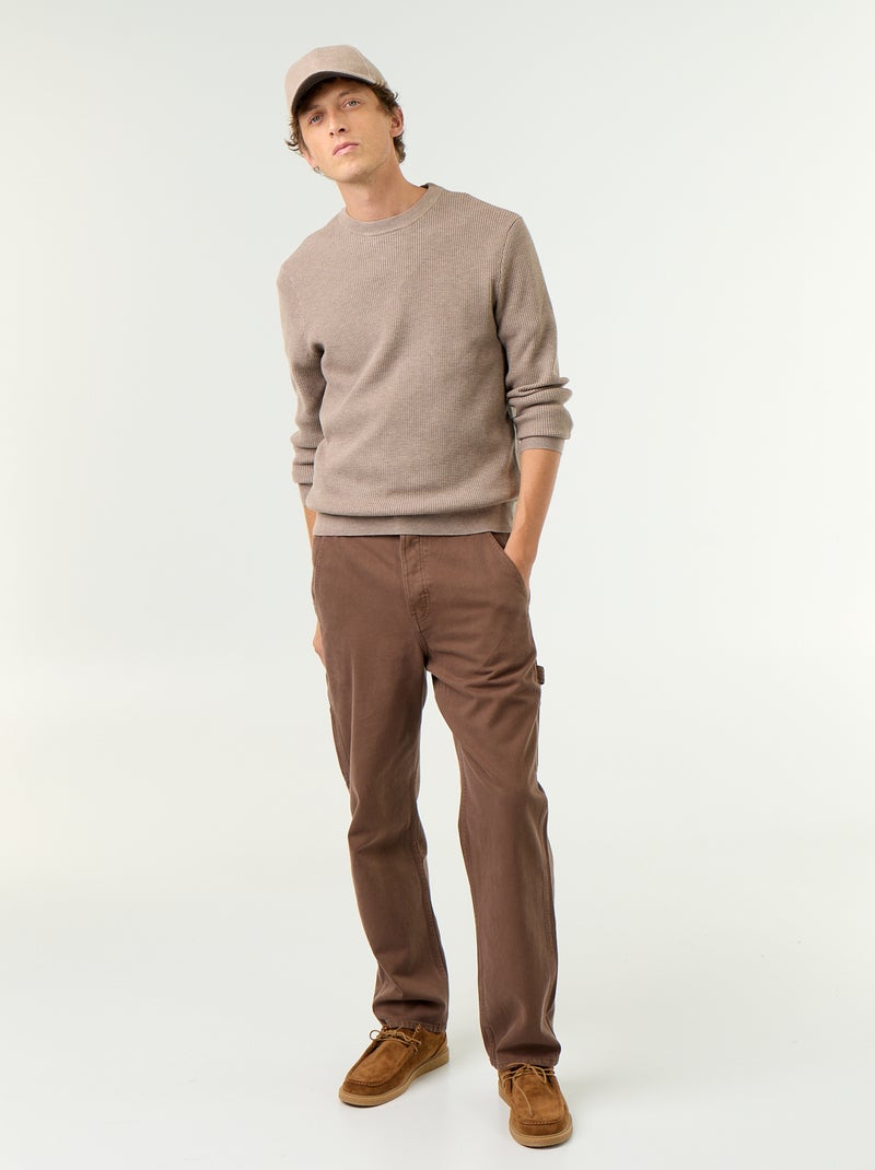 Maglione a maglia waffle girocollo Beige - Kiabi