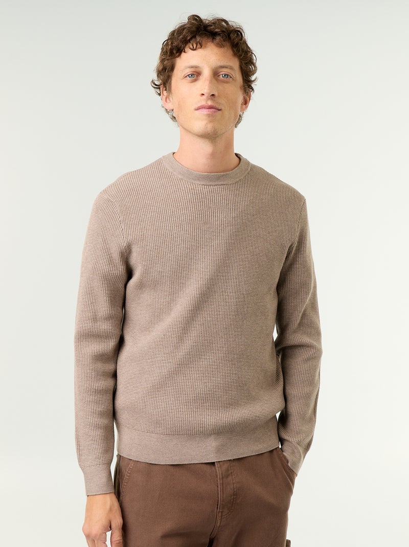 Maglione a maglia waffle girocollo Beige - Kiabi