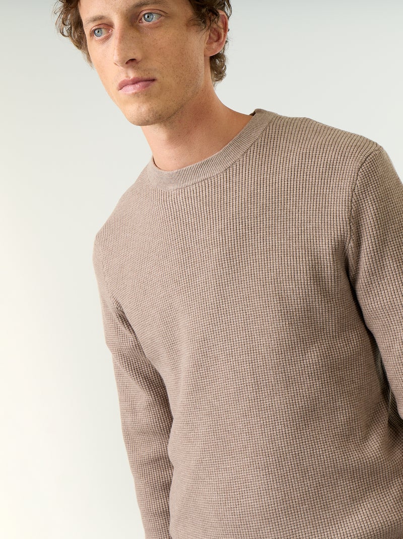 Maglione a maglia waffle girocollo Beige - Kiabi