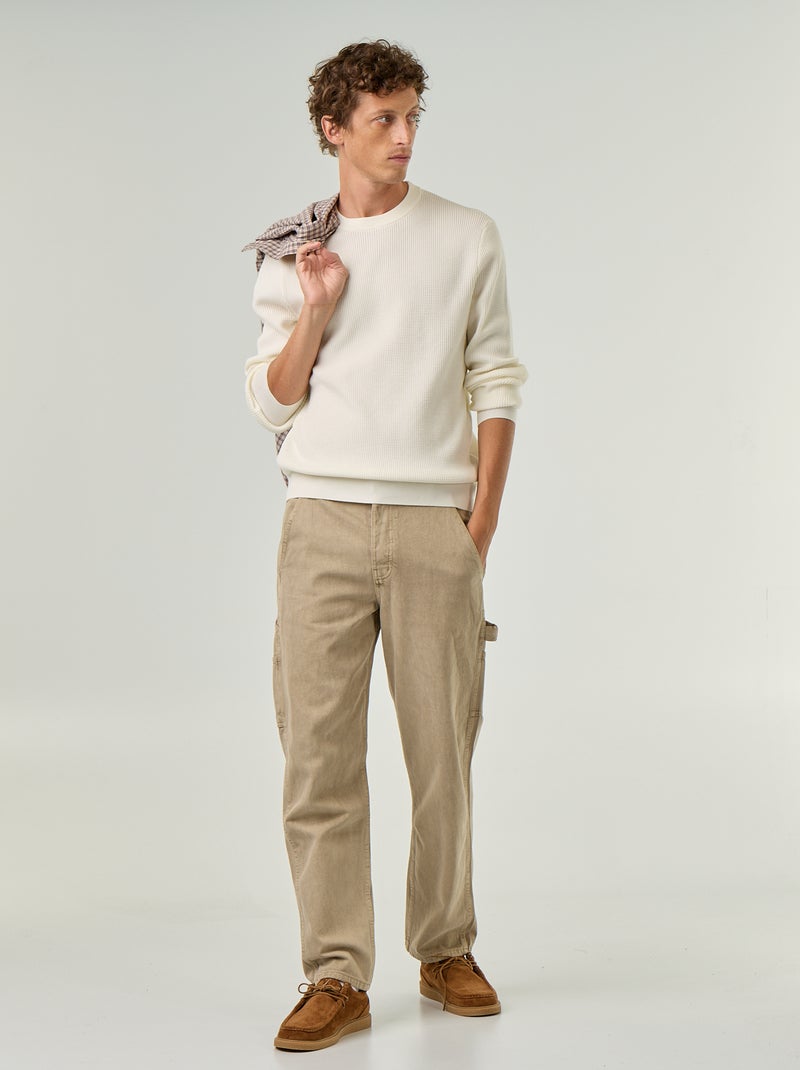 Maglione a maglia waffle girocollo Bianco - Kiabi