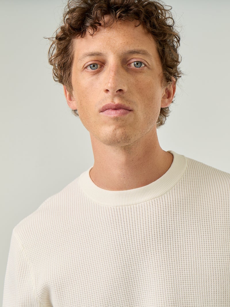Maglione a maglia waffle girocollo Bianco - Kiabi