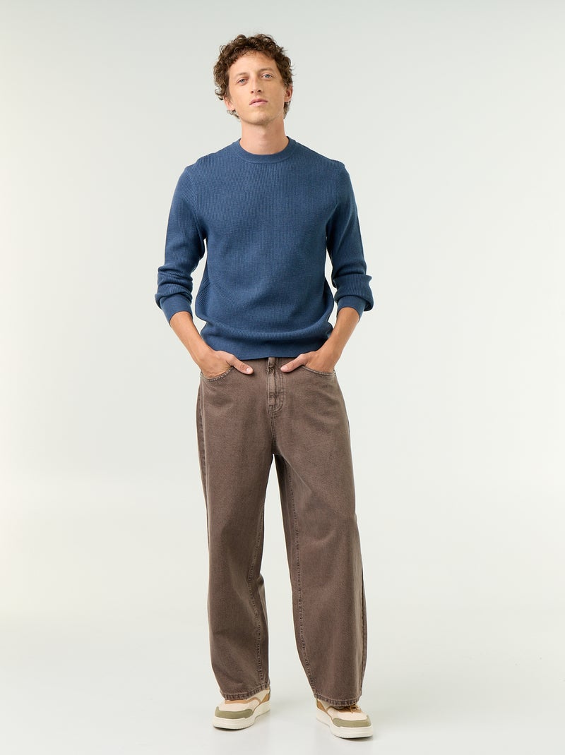 Maglione a maglia waffle girocollo Blu - Kiabi