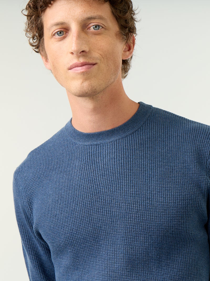 Maglione a maglia waffle girocollo Blu - Kiabi