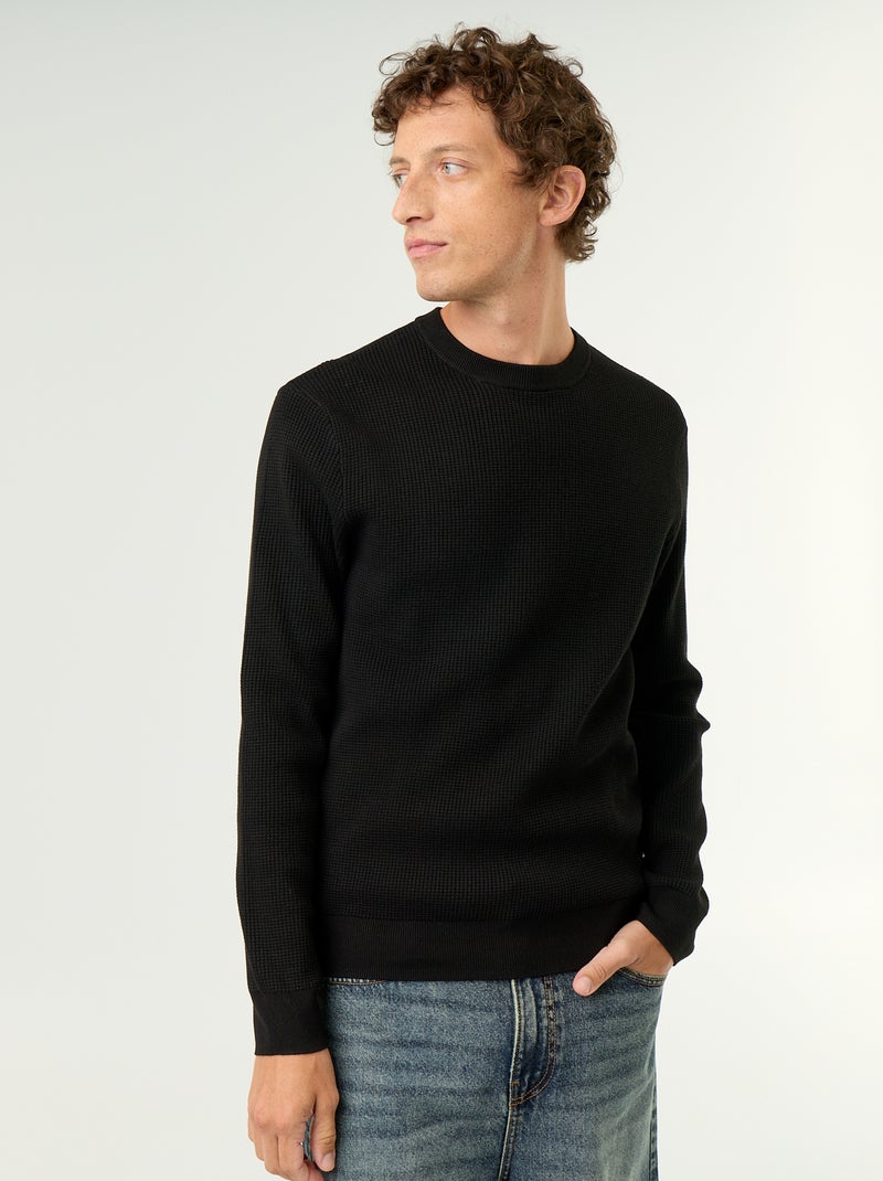 Maglione a maglia waffle girocollo Nero - Kiabi