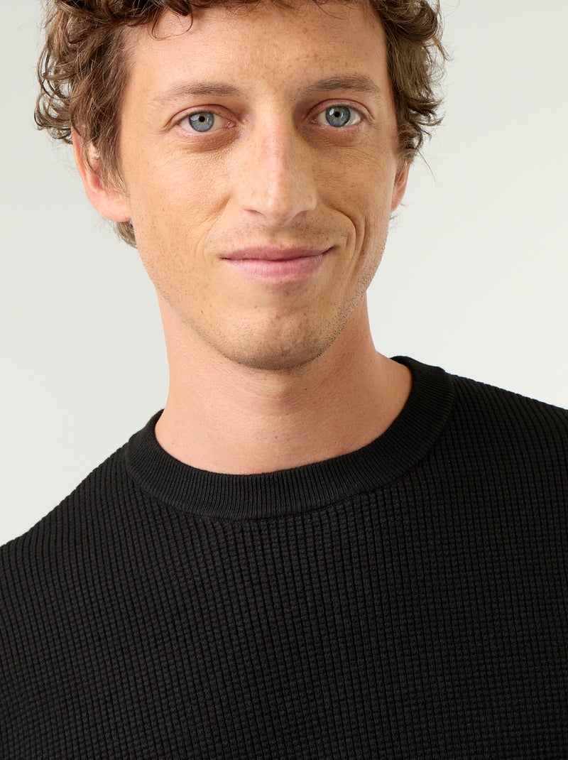 Maglione a maglia waffle girocollo Nero - Kiabi