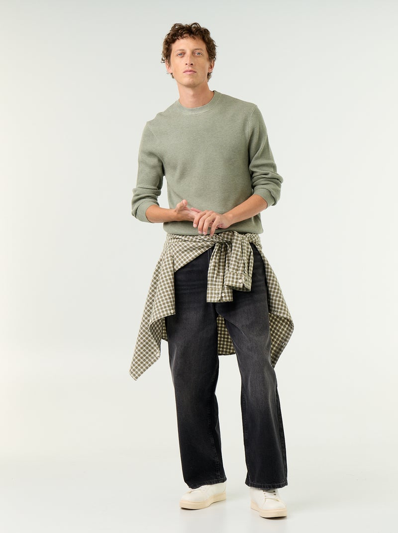 Maglione a maglia waffle girocollo Verde - Kiabi