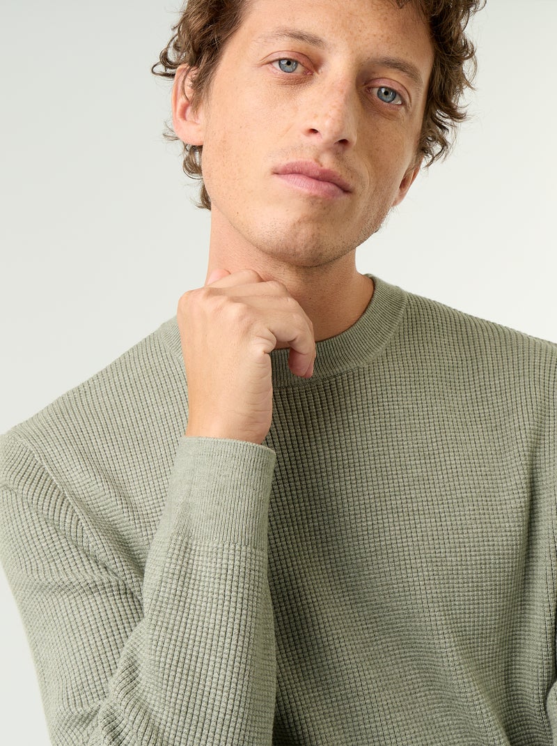 Maglione a maglia waffle girocollo Verde - Kiabi