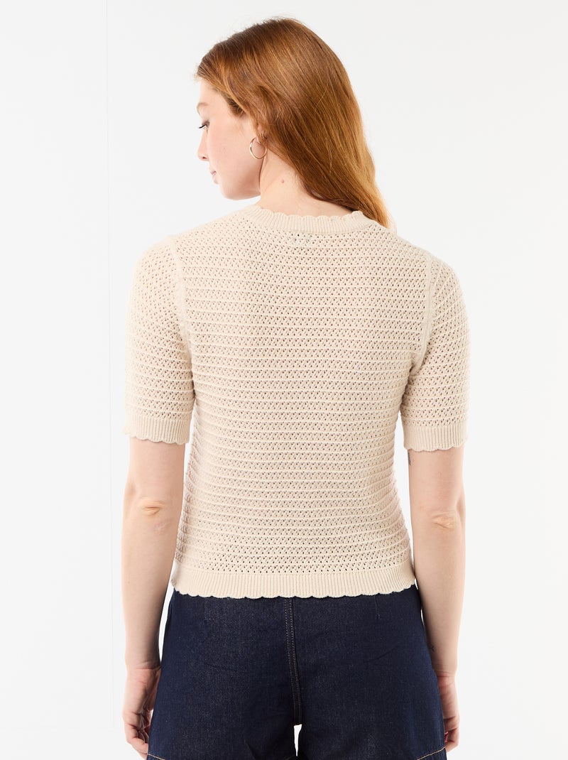 Maglione a maniche corte con fiori ricamati Beige - Kiabi
