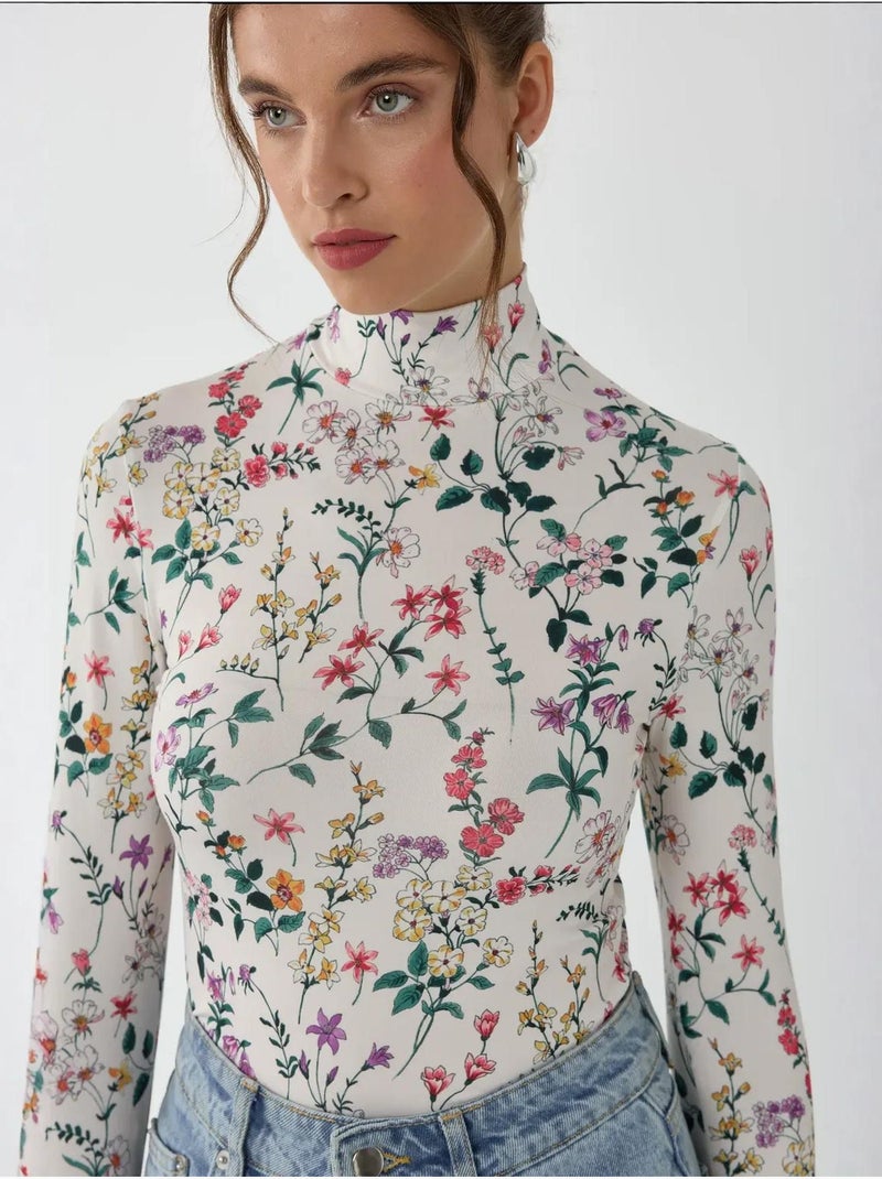 Maglione a maniche lunghe con stampa floreale Multicolore - Kiabi