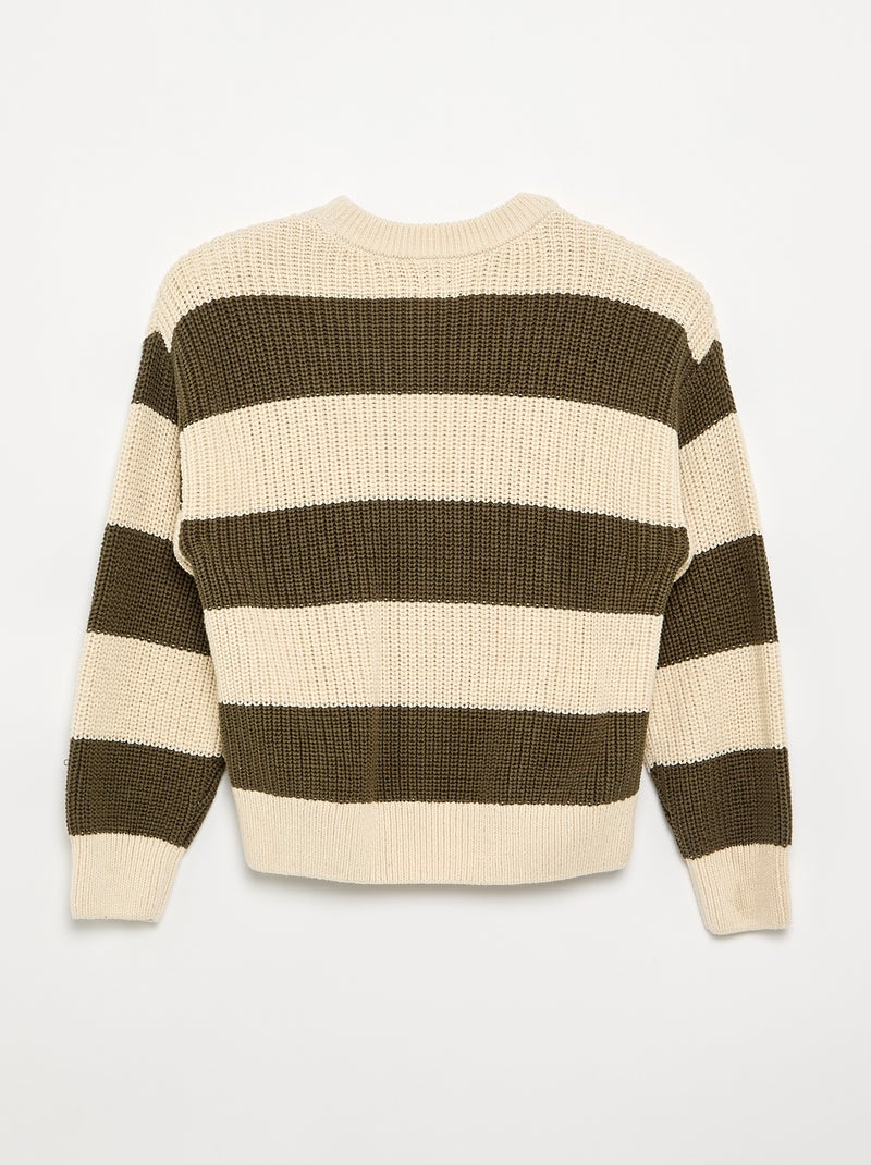 Maglione a maniche lunghe e a righe Kaki - Kiabi