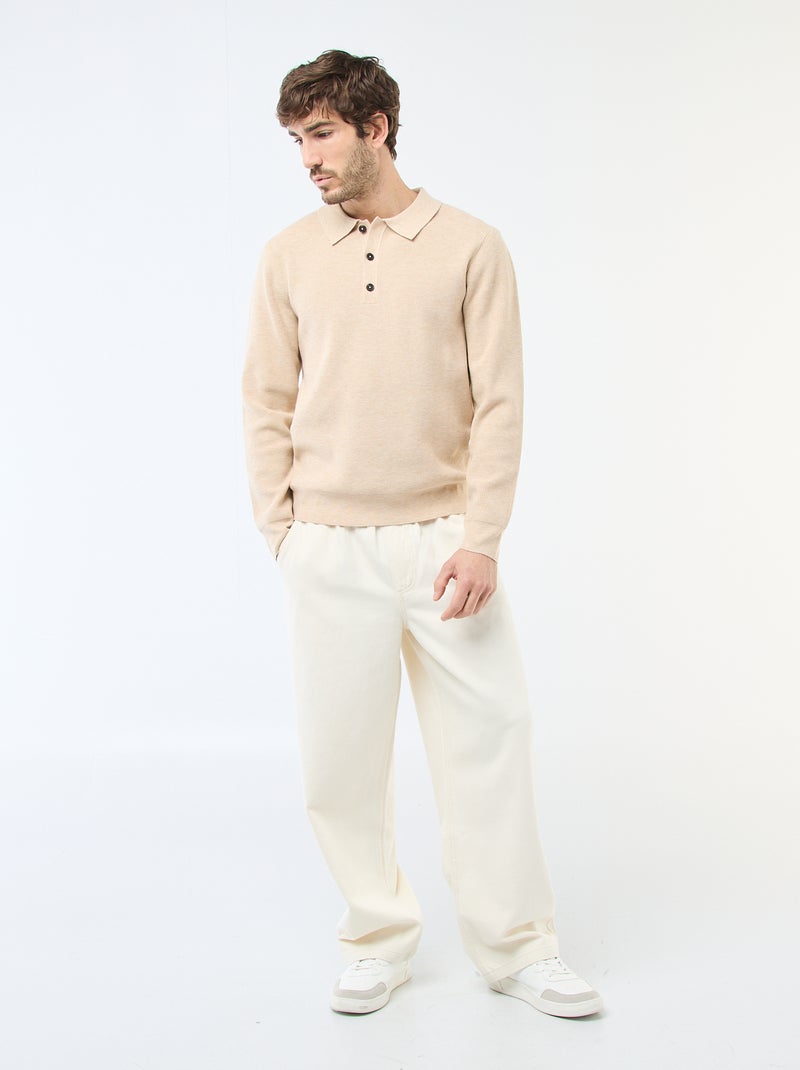Maglione a nido d'ape con colletto polo Beige - Kiabi