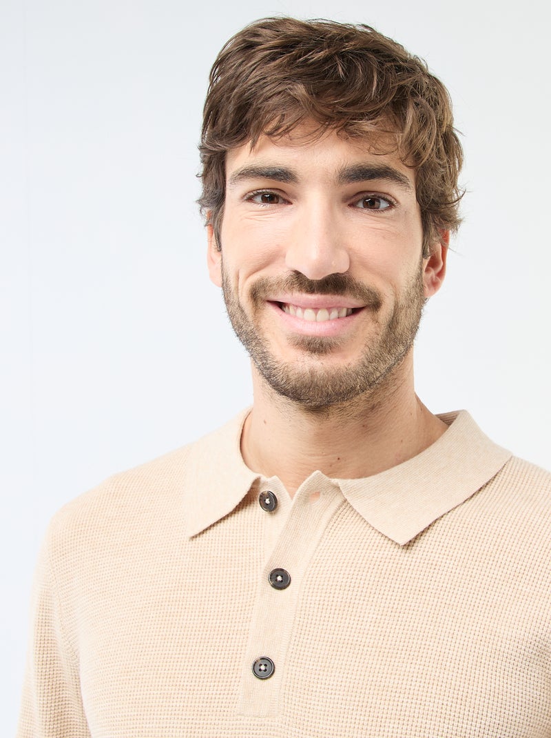 Maglione a nido d'ape con colletto polo Beige - Kiabi