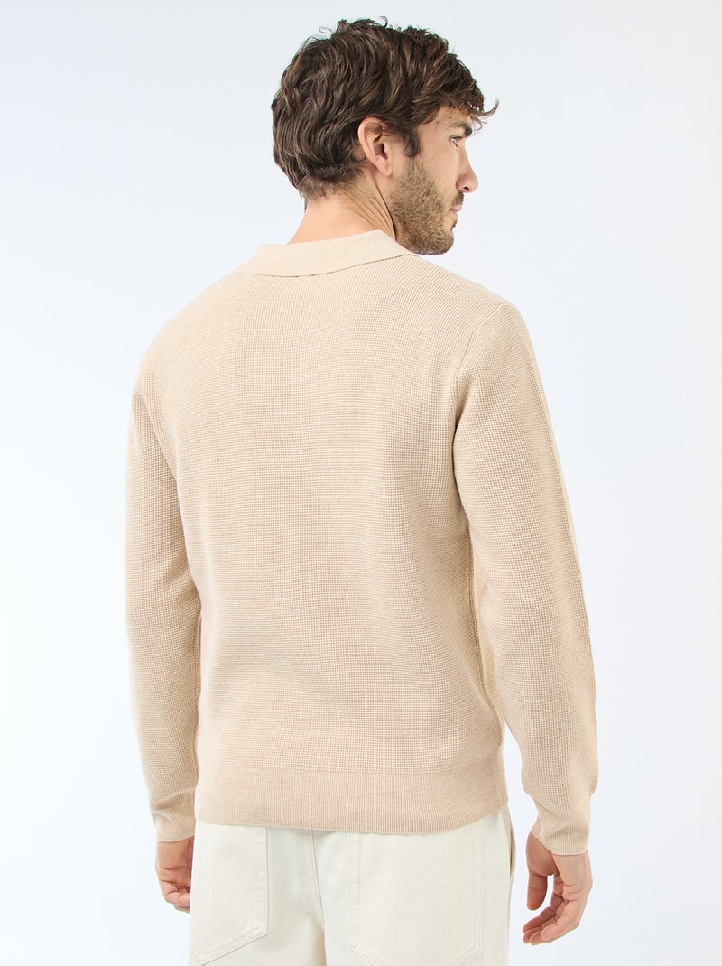 Maglione a nido d'ape con colletto polo Beige - Kiabi
