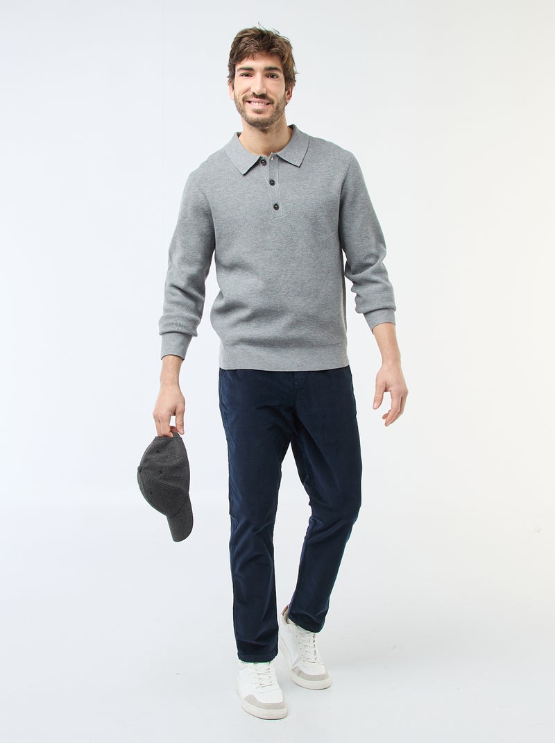 Maglione a nido d'ape con collo polo Grigio - Kiabi