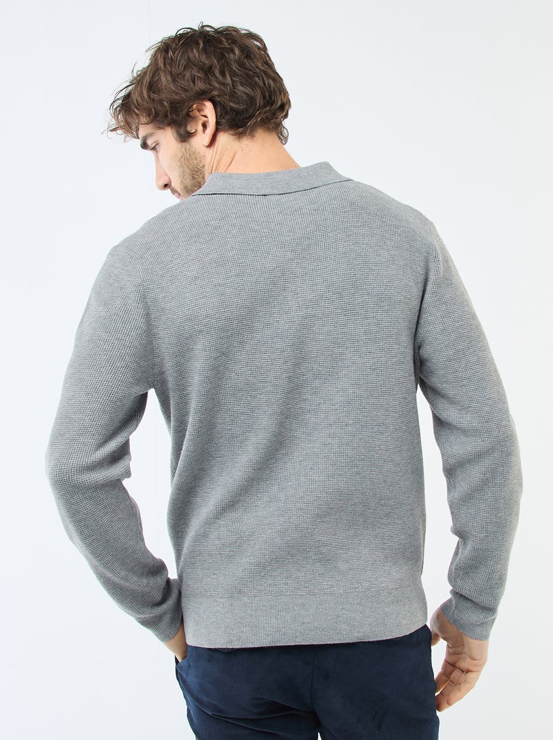 Maglione a nido d'ape con collo polo Grigio - Kiabi