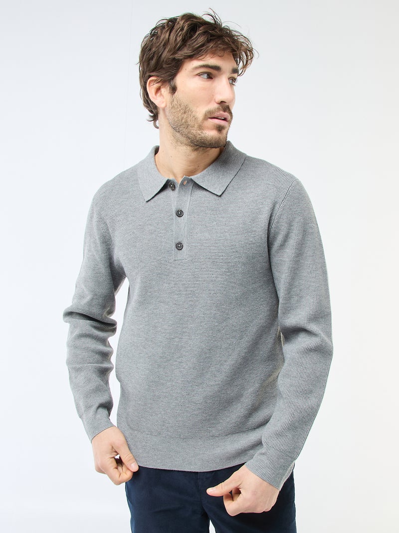 Maglione a nido d'ape con collo polo Grigio - Kiabi