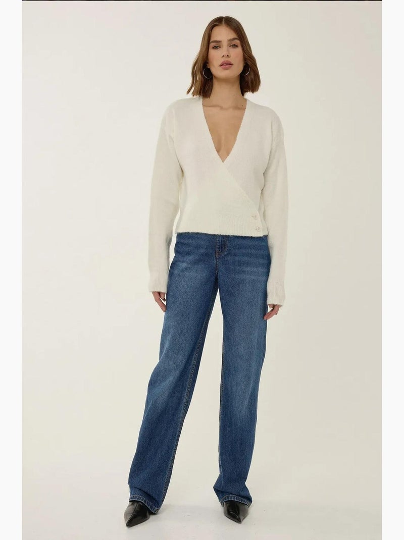Maglione a portafoglio con scollo a v e bottoni hiccup Beige naturale - Kiabi