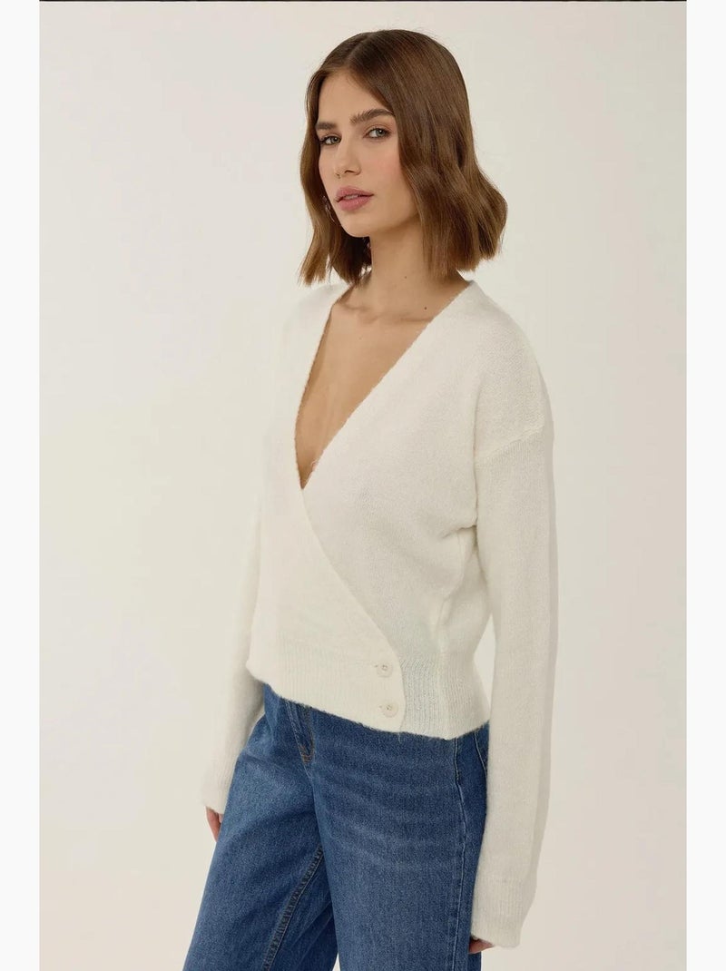Maglione a portafoglio con scollo a v e bottoni hiccup Beige naturale - Kiabi