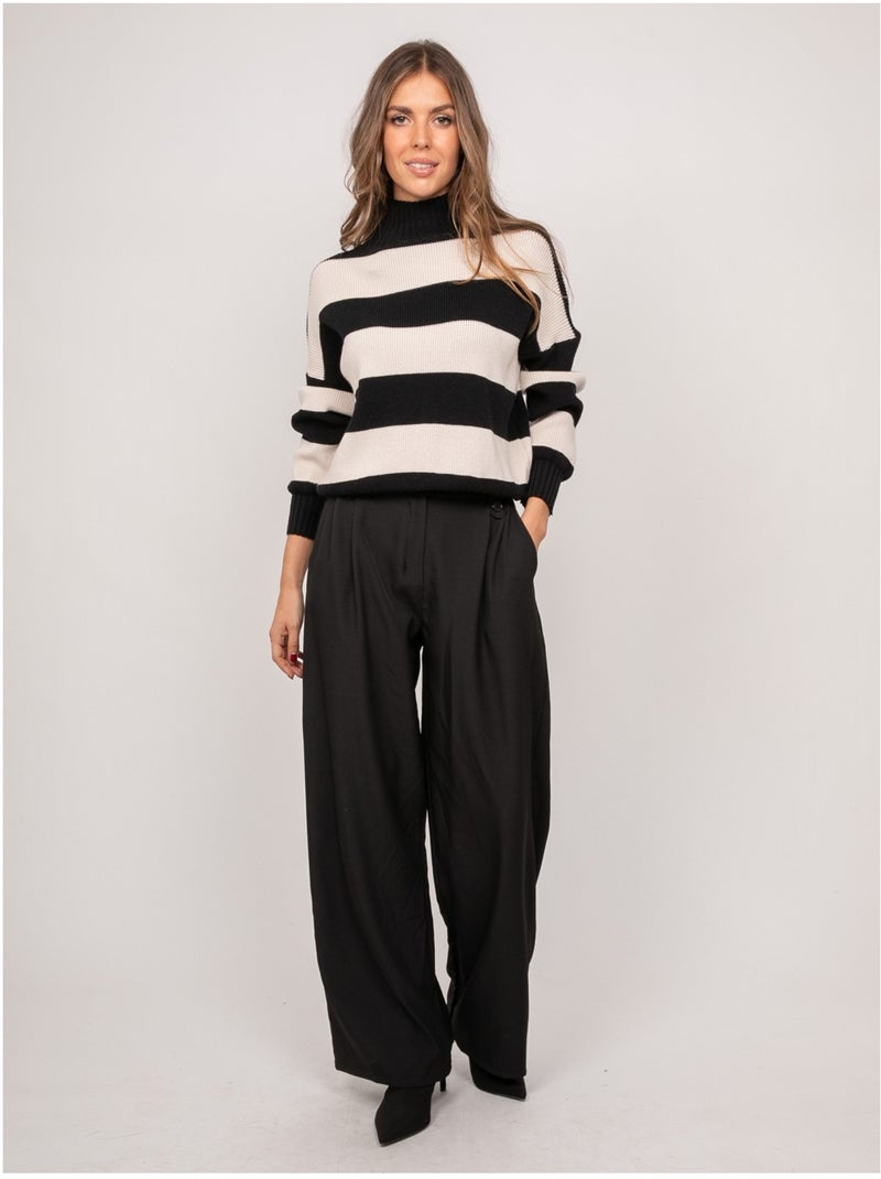 Maglione a righe a collo alto kanelle Nero - Kiabi