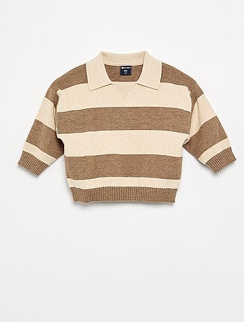 Maglione a righe a maniche lunghe e collo polo