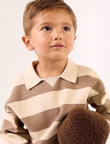 Maglione a righe a maniche lunghe e collo polo