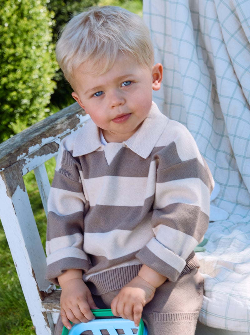 Maglione a righe a maniche lunghe e collo polo Beige - Kiabi