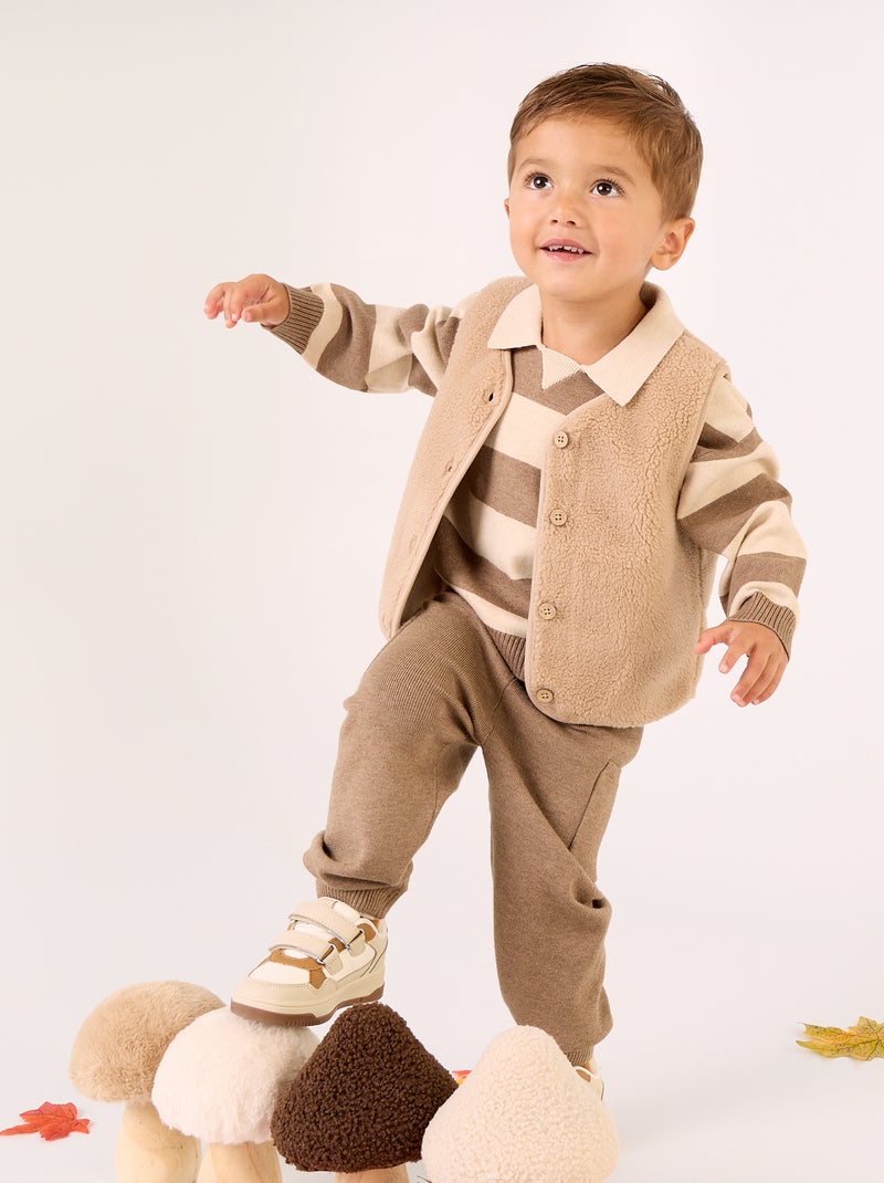 Maglione a righe a maniche lunghe e collo polo Beige - Kiabi