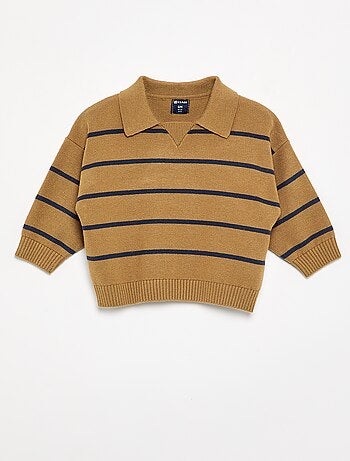 Maglione a righe a maniche lunghe e collo polo