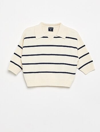Maglione a righe a maniche lunghe e collo polo