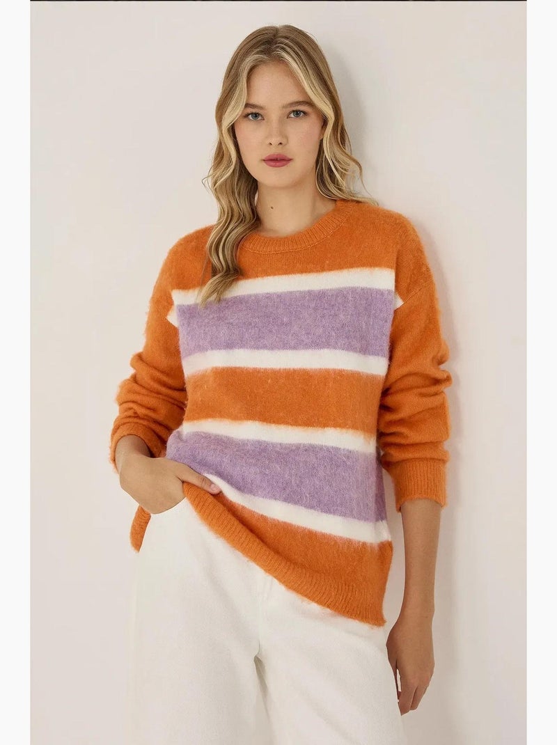 Maglione a righe colorate dalla vestibilità relaxed hiccup Arancione - Kiabi