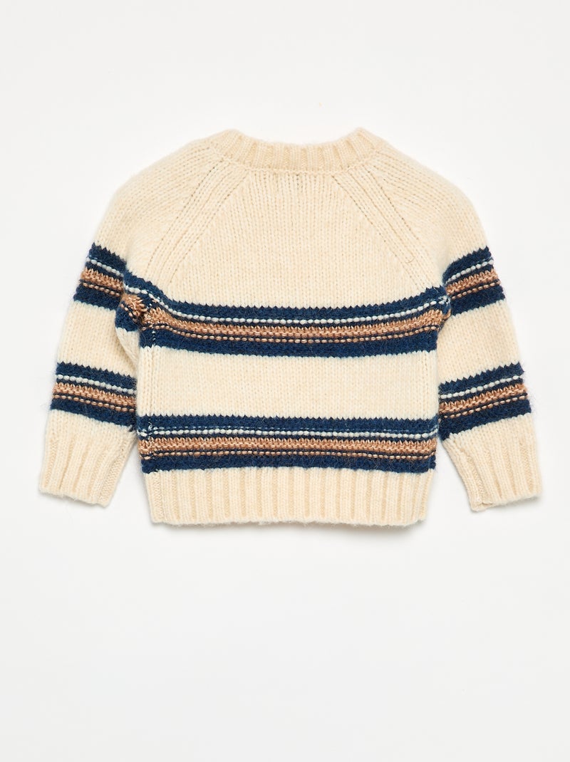Maglione a righe con abbottonatura sulla spalla Beige - Kiabi