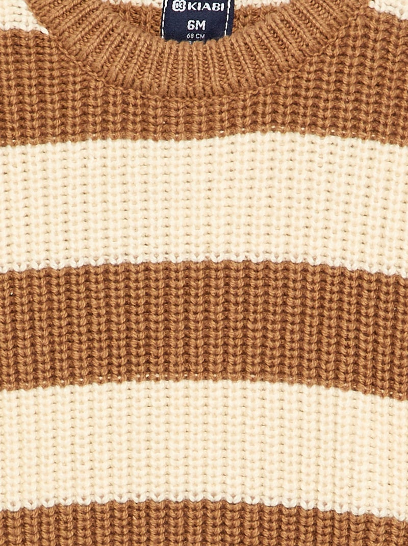 Maglione a righe con abbottonatura sulla spalla Marrone - Kiabi