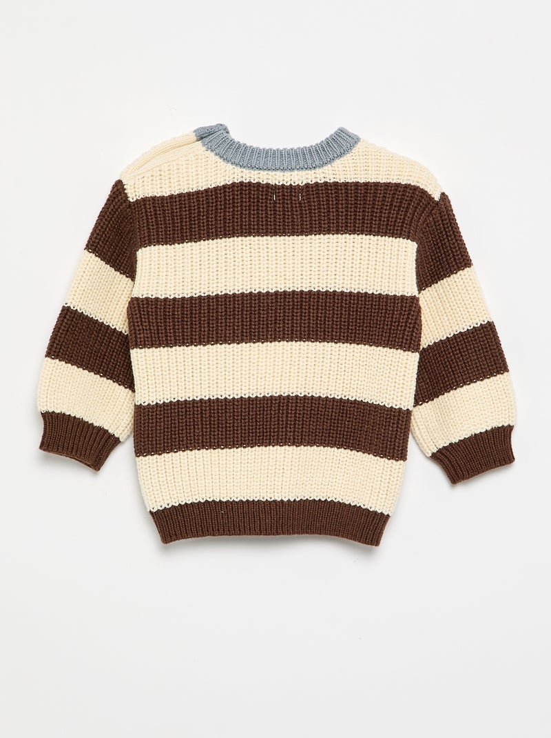 Maglione a righe con abbottonatura sulla spalla Marrone - Kiabi