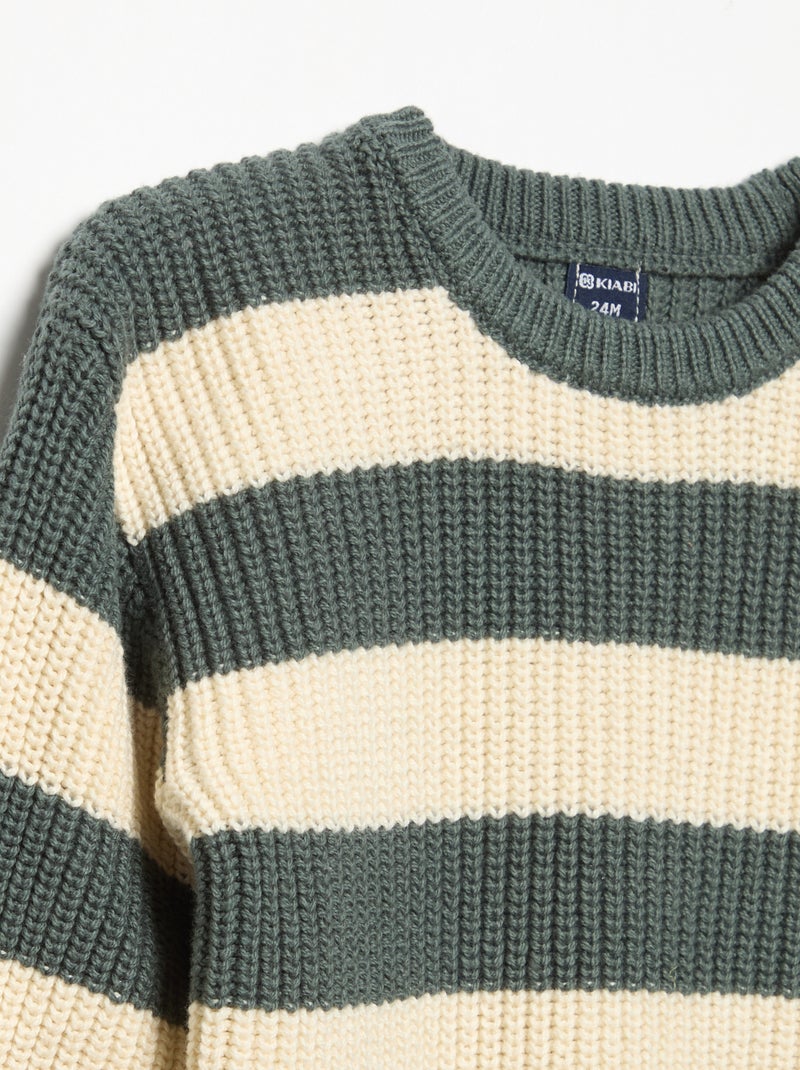 Maglione a righe con abbottonatura sulla spalla Verde - Kiabi