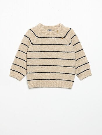 Maglione a righe con apertura abbottonata sul collo