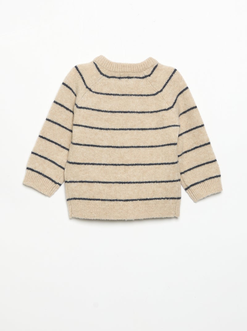 Maglione a righe con apertura abbottonata sul collo Beige - Kiabi