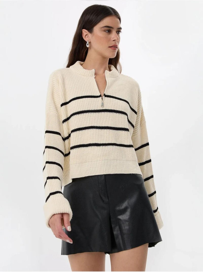 Maglione a righe con cerniera Bianco - Kiabi
