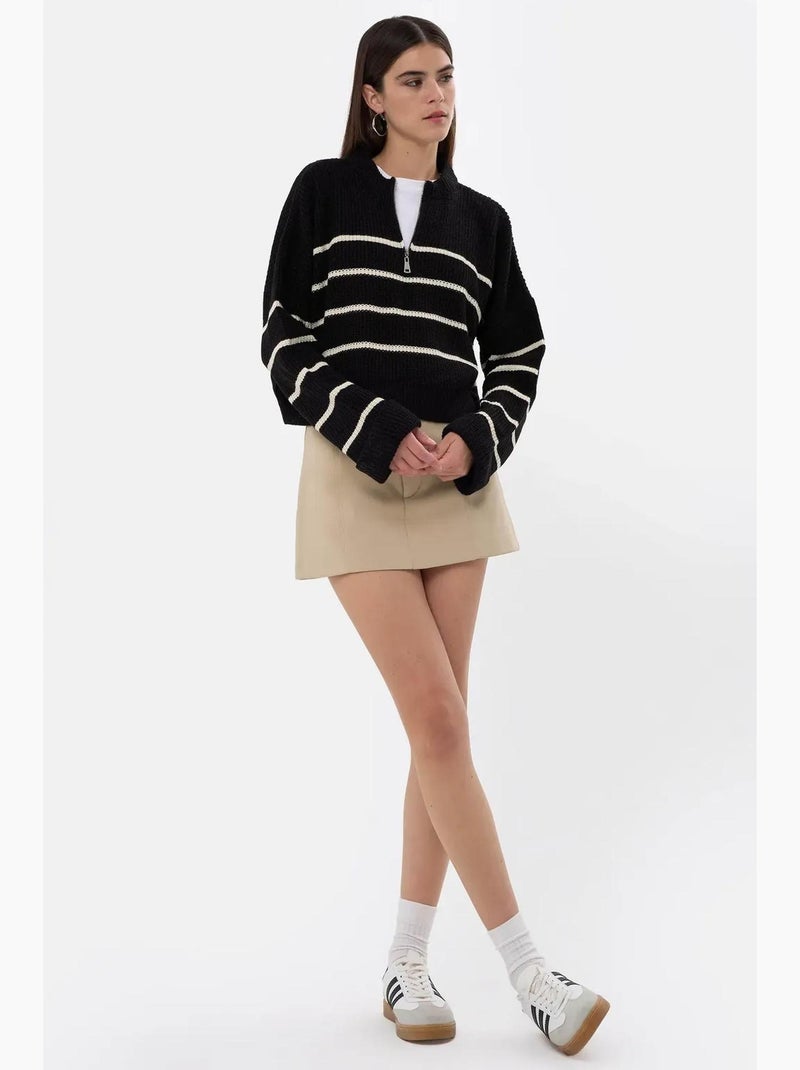 Maglione a righe con cerniera hiccup Nero - Kiabi