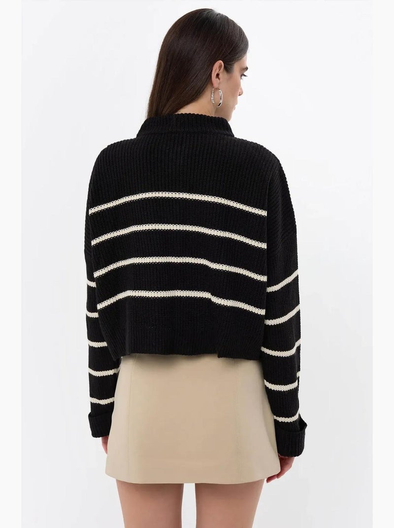Maglione a righe con cerniera hiccup Nero - Kiabi