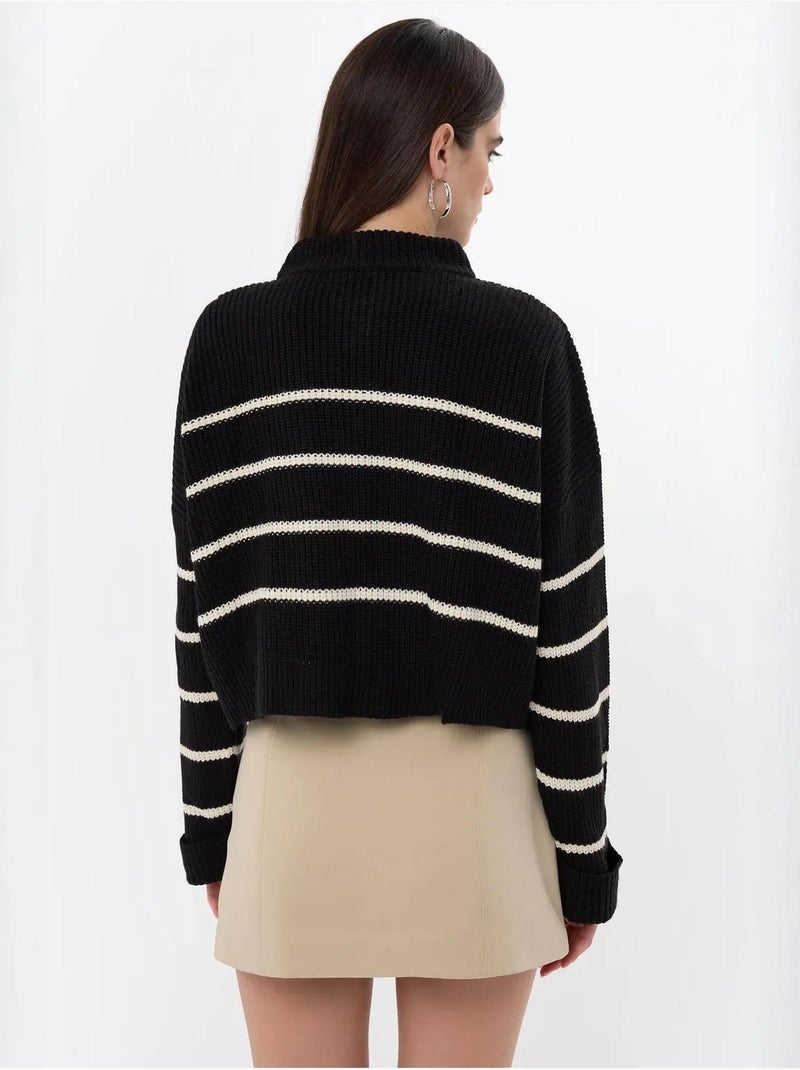 Maglione a righe con cerniera Nero - Kiabi