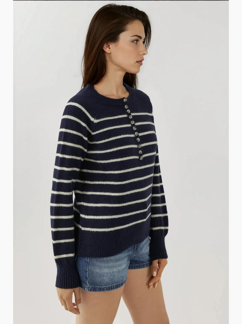 Maglione a righe con colletto e bottoni hiccup Blu scuro - Kiabi