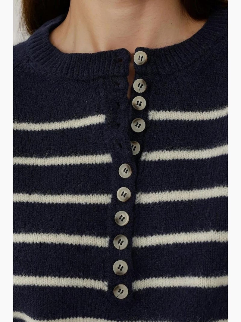 Maglione a righe con colletto e bottoni hiccup Blu scuro - Kiabi