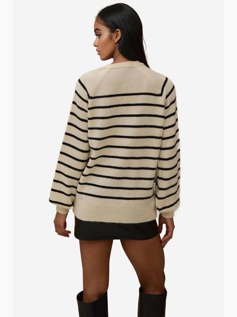 Maglione a righe con colletto e bottoni hiccup Crema - Kiabi