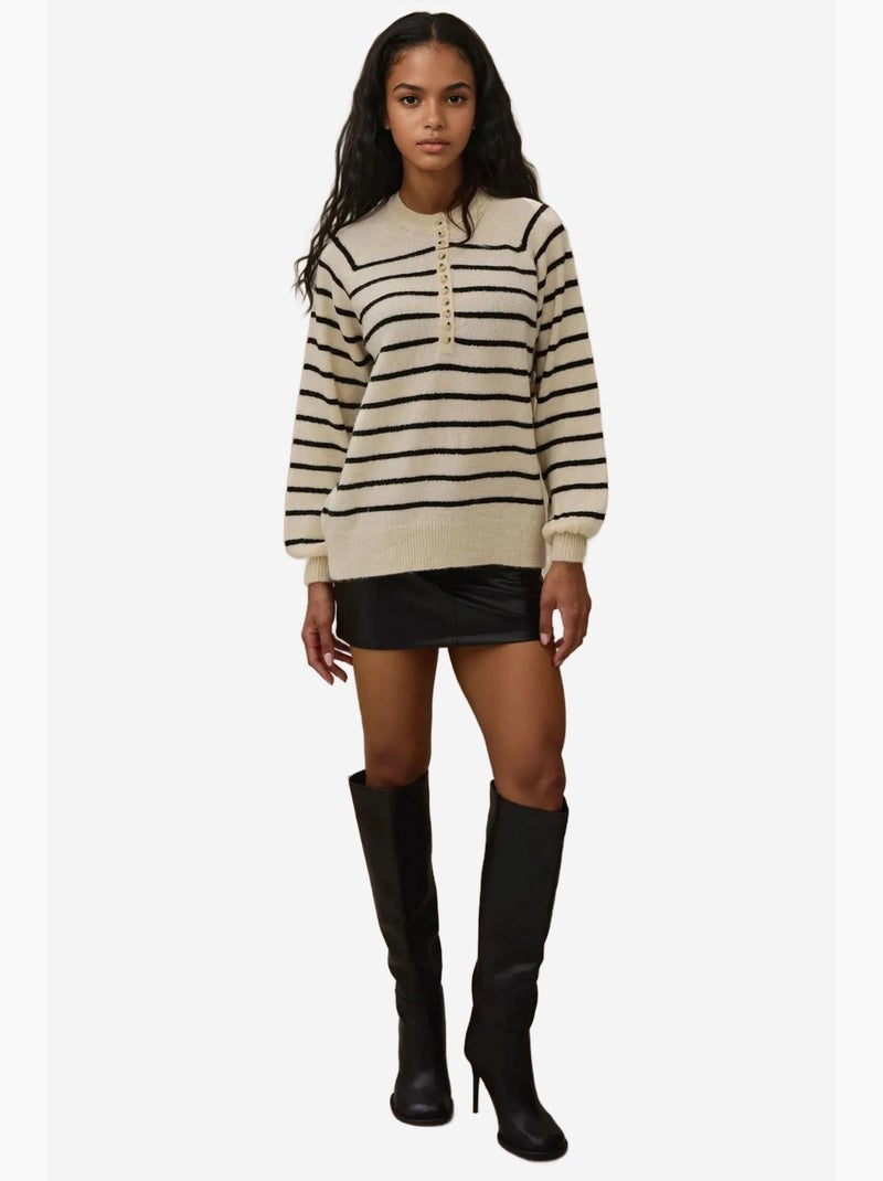 Maglione a righe con colletto e bottoni hiccup Crema - Kiabi