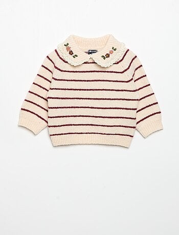 Maglione a righe con colletto fantasia