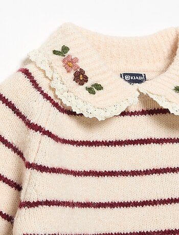 Maglione a righe con colletto fantasia